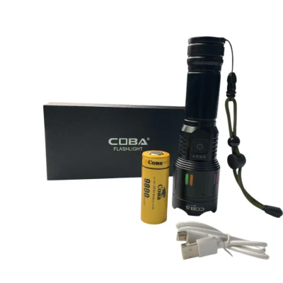 Lanterna LED din aluminiu COBA CB 701 cu baterie 9800mAh  incarcare USB Type C 5 moduri de iluminare