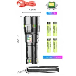 Lanterna profesionala BL G601 putere 300W fiabilitate 4 acumulatori 18650 Incarcare USB 5km