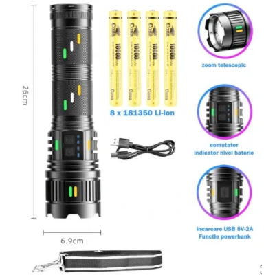 Lanterna profesionala CB G400Y din aluminiu resistenta la socuri cu led 300w 4 acumulatori 181350 incarcare USB