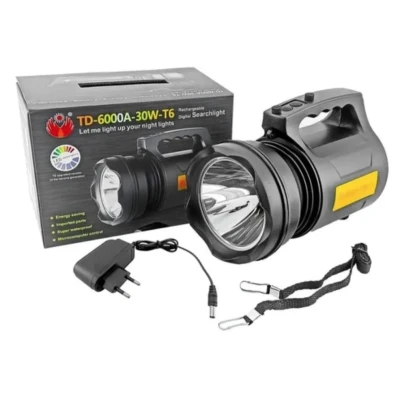 Lanterna Profesionala cu LED TD 6000A T6 de 30 W Acumulator Integrat Negru