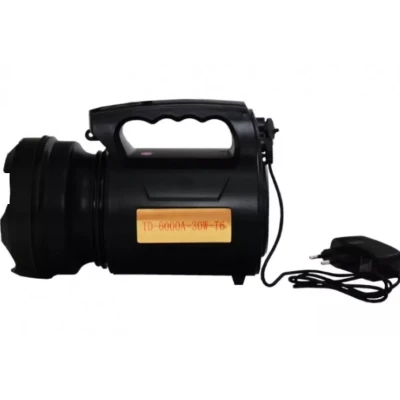 Lanterna Profesionala cu LED TD 6000A T6 de 30 W Acumulator Integrat Negru