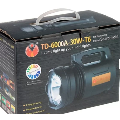 Lanterna Profesionala cu LED TD 6000A T6 de 30 W Acumulator Integrat Negru