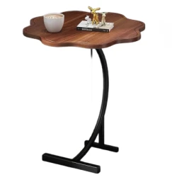 Masuta de cafea tip floare cu picior pentru canapea sau pat culoare maro