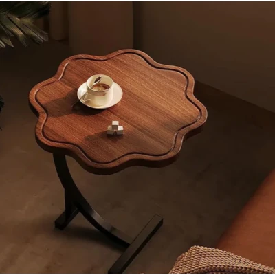 Masuta de cafea tip floare cu picior pentru canapea sau pat culoare maro