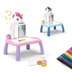 Masuta de desenat UNICORN ALBASTRA cu proiector diapozitive holograme