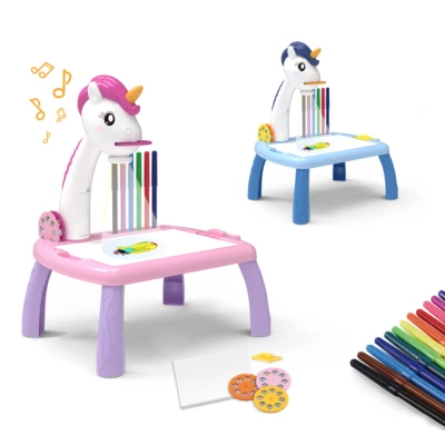 Masuta de desenat UNICORN ALBASTRA cu proiector diapozitive holograme
