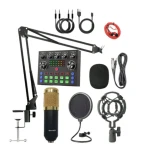 Microfon condensator podcast profesional cu placa de sunet Q SK8