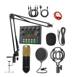 Microfon condensator podcast profesional cu placa de sunet Q SK8