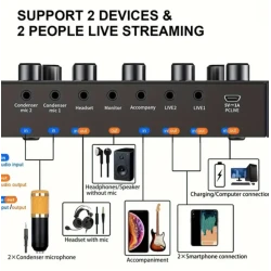 Microfon condensator podcast profesional cu placa de sunet Q SK8