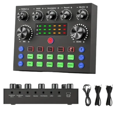 Microfon condensator podcast profesional cu placa de sunet Q SK8