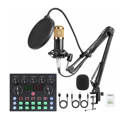 Microfon condensator podcast profesional cu placa de sunet Q SK8