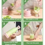 Mini blender portabil smoothie si shake incarcare usb 6 lame otel Inoxidabil 380 ml