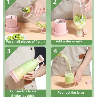 Mini blender portabil smoothie si shake incarcare usb 6 lame otel Inoxidabil 380 ml