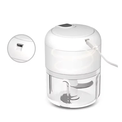 Mini tocator electric de bucatarie incarcare USB 250ml cu 3 lame Alb
