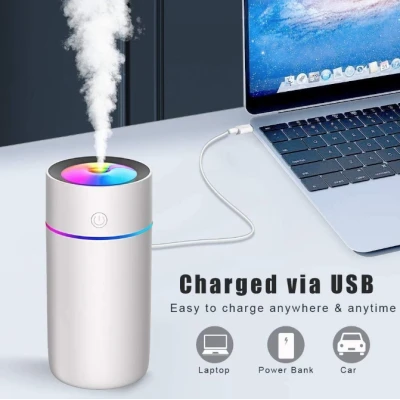 Mini umidificator portabil silentios cu 7 culori LED 320ml Alb