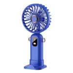 Mini ventilator de mana puternic cu display digital si suport telefon ALBASTRU