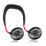 Mini ventilator portabil dublu pentru gat cu acumulator si 3 trepte de viteza ROSU/NEGRU OFF