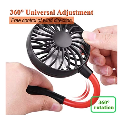 Mini ventilator portabil dublu pentru gat cu acumulator si 3 trepte de viteza ROSU/NEGRU OFF