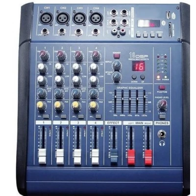 Mixer audio profesional cu amplificare putere 2x250 W 4 canale 16 efecte egalizator 5 benzi