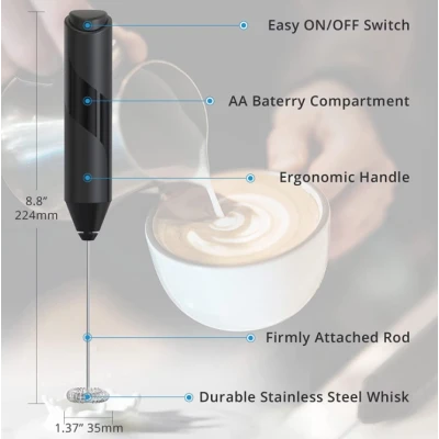 Mixer spuma de lapte negru cu stand vertical ideal pentru cappuccino caffe latte
