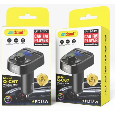 Modulator FM Bluetooth si incarcator auto 12V/24V cu 2 porturi USB Q C67 Andowl