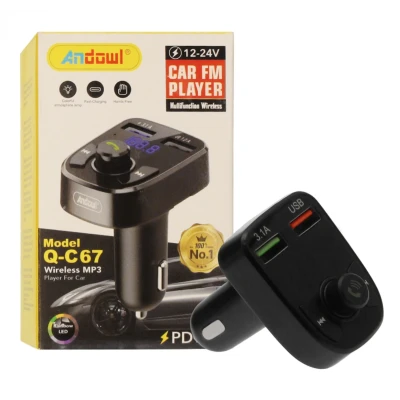 Modulator FM Bluetooth si incarcator auto 12V/24V cu 2 porturi USB Q C67 Andowl