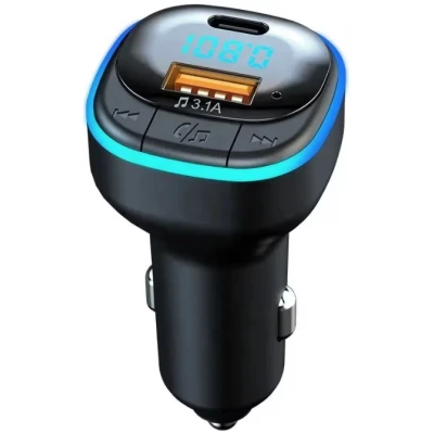 Modulator FM C33 Radio functie Bluetooth Led Multicolor USB A USB C Negru￼