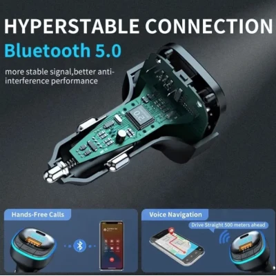 Modulator FM C33 Radio functie Bluetooth Led Multicolor USB A USB C Negru￼