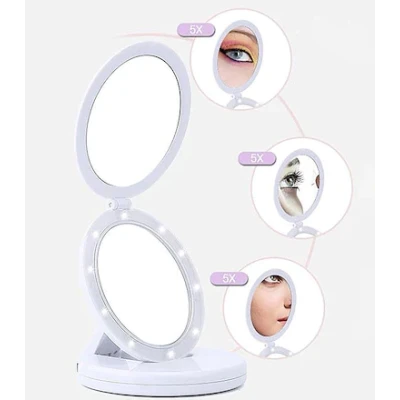 Oglinda cosmetica 2 in 1 Andowl Q MR80 pliabila led efect de lupa reincarcabila