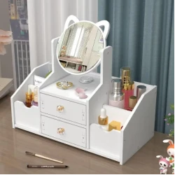 Organizator Alb de Machiaj cu Sertar si Oglinda 