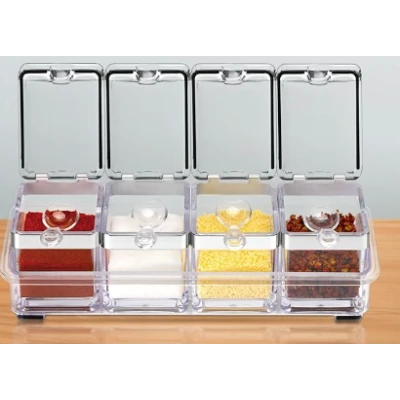 Organizator cu 4 recipiente transparente pentru condimente