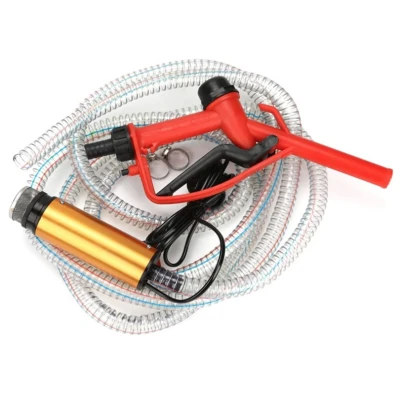 Pachet pompa transfer benzina motorina si alte lichide 12V cu furtun  3 metri si pistol