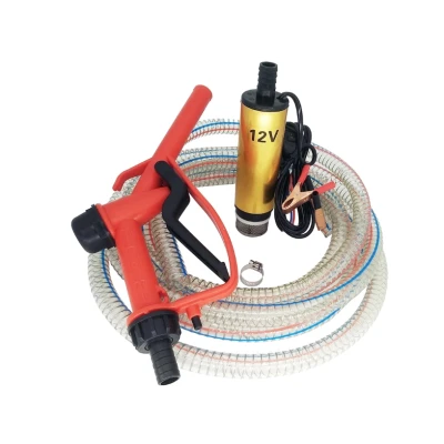 Pachet pompa transfer benzina motorina si alte lichide 12V cu furtun  3 metri si pistol