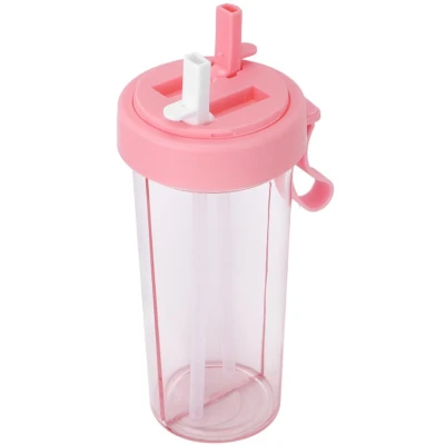 Pahar dublu 600 ml cu 2 paie ROZ