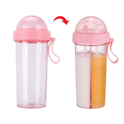 Pahar dublu 600 ml cu 2 paie ROZ