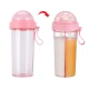 Pahar dublu 600 ml cu 2 paie ROZ