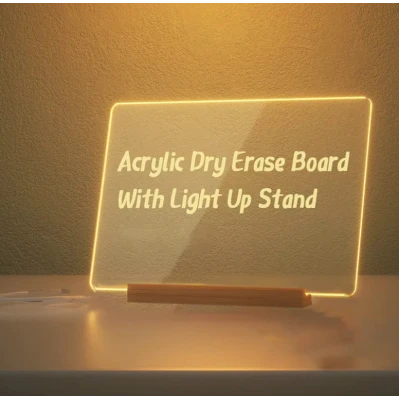 Panou luminos acrilic tip tabla de notite transparenta cu baza din lemn