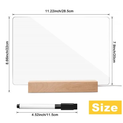 Panou luminos acrilic tip tabla de notite transparenta cu baza din lemn