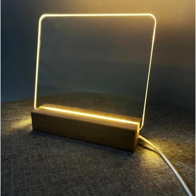 Panou luminos acrilic tip tabla de notite transparenta cu baza din lemn