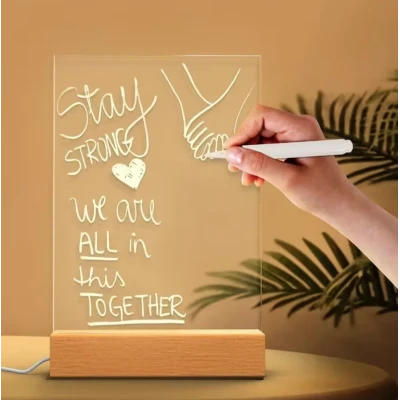 Panou luminos acrilic tip tabla de notite transparenta cu baza din lemn