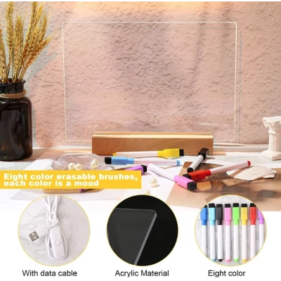 Panou luminos acrilic tip tabla de notite transparenta cu baza din lemn