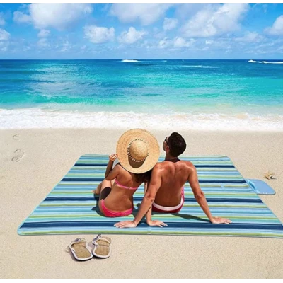 Patura de plaja/picnic tip geanta impermeabila cu dungi 130x150cm