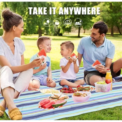 Patura de plaja/picnic tip geanta impermeabila cu dungi 130x150cm