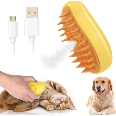 Perie animale cu abur si peri din silicon 3in1 pentru curatare masaj si blana stralucitoare