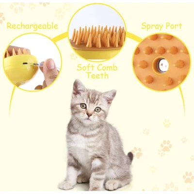 Perie animale cu abur si peri din silicon 3in1 pentru curatare masaj si blana stralucitoare