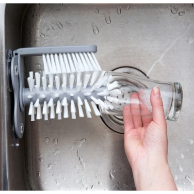Perie dubla pentru spalare pahare si recipiente, interior/exterior cu 3 ventuze