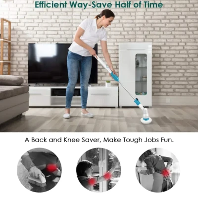 Perie Electrica Rotativa Tip Mop Pentru Curatat Hurricane Spin Scrubber Cu Trei Capete