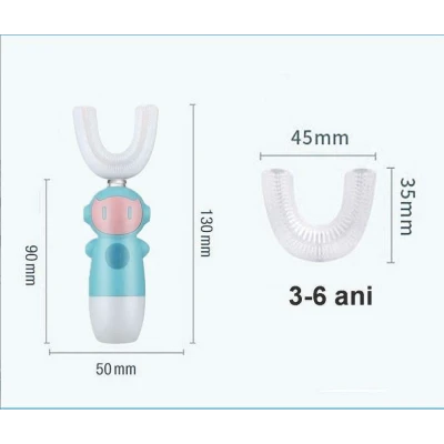 Periuta de dinti electrica pentru copii, forma de U, ALBASTRA