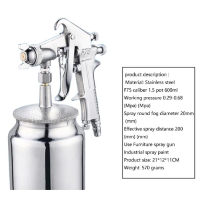Pistol de vopsit F-75 S  cu aer comprimat + rezervor 750ml CUPA DEDESUBT
