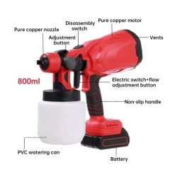 Pistol profesional de vopsit si zugravit electric 800 ml si 2 acumulatori 48V Portabil